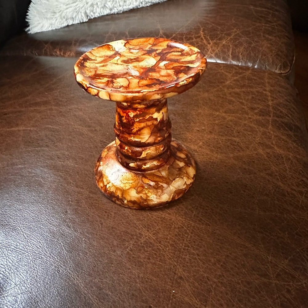 Hand crafted rustic Marble look ceramic Candle Holder shades of Brown - Picture 9 of 9